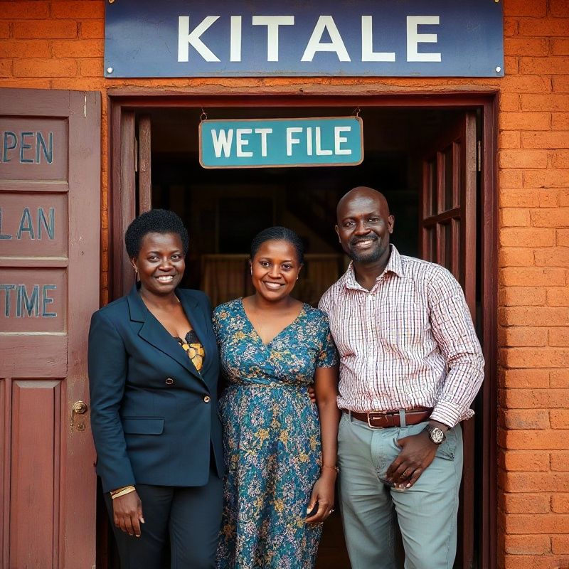 The Sparkppixel family team of three at their Kitale office entrance